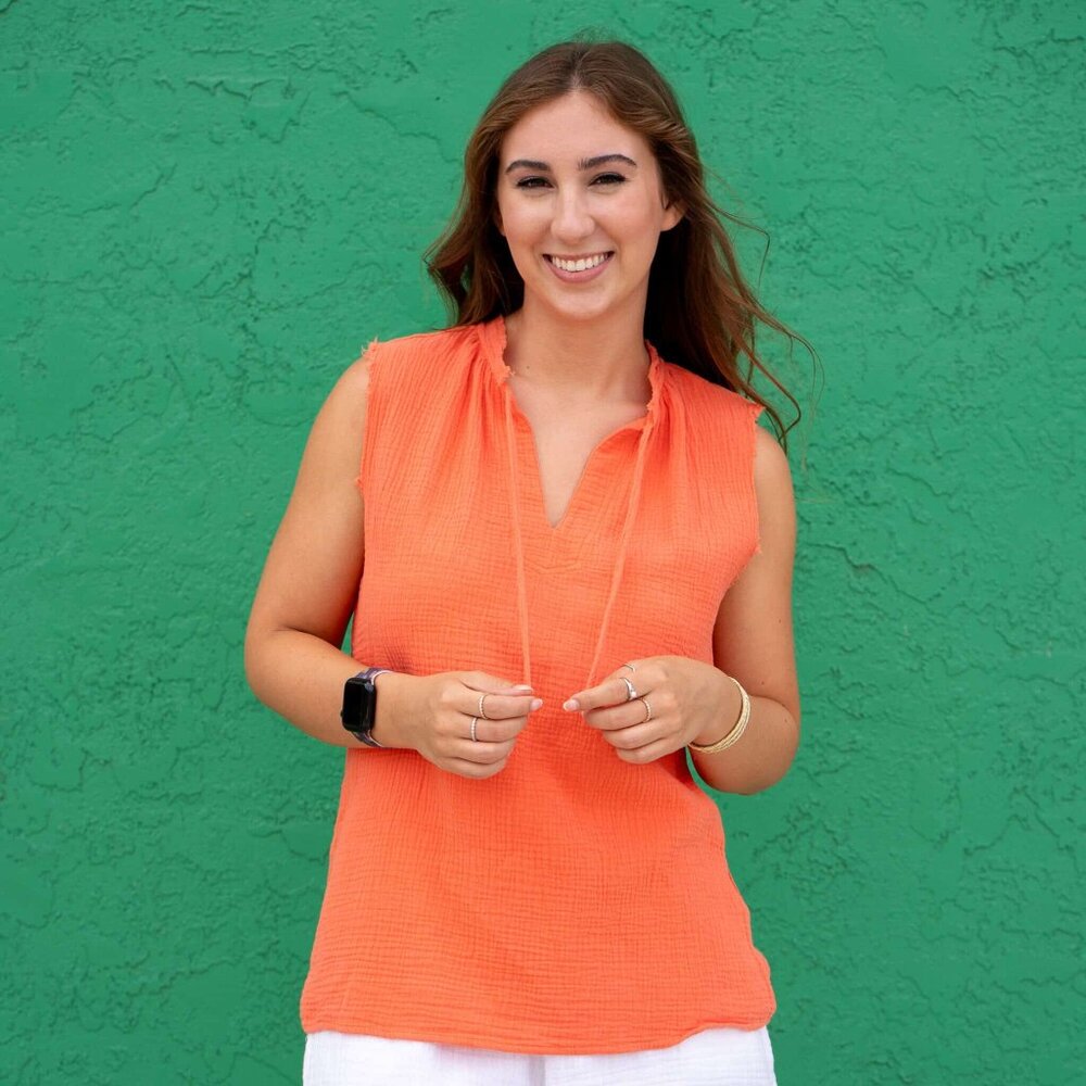 NWT - Delila Sleeveless Tie Neck Top in Tigerlily Orange